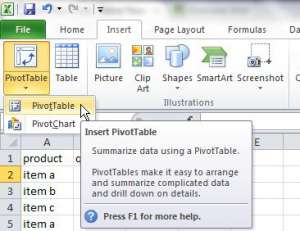 Select pivot table from the Insert menu