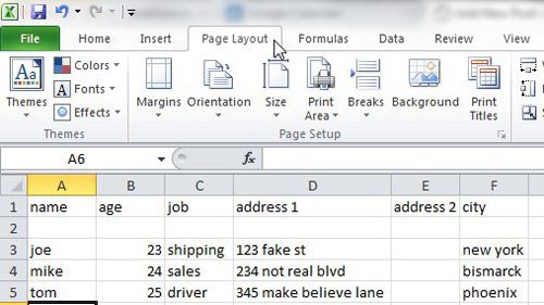Excel 2010 page setup tab