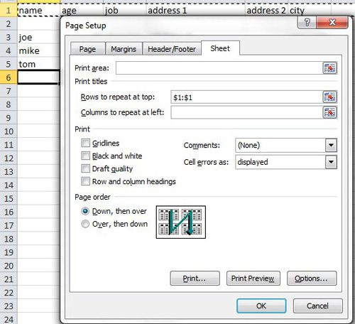 Select the row to repeat at the top of your Excel spreadsheet