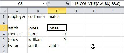 Excel compare columns with an IF statement