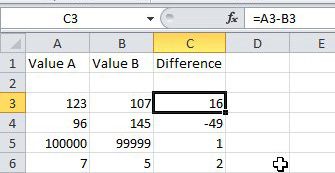 Excel compare columns with subtraction
