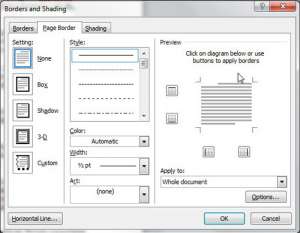 page borders for Microsoft Word menu