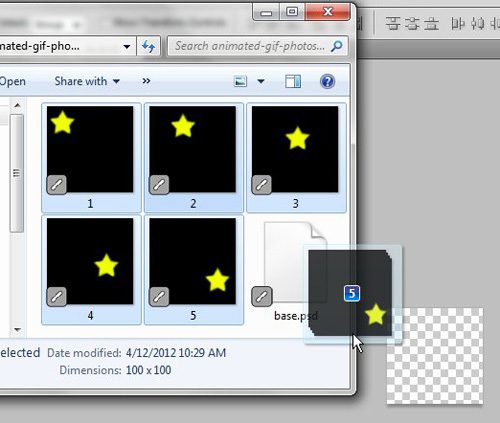 drag the frames that you want to use for your animated GIF in Photoshop CS5