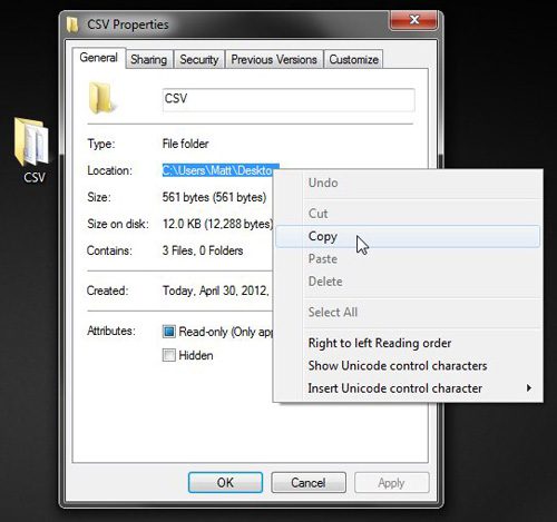 get the folder location of the folder with your csv files