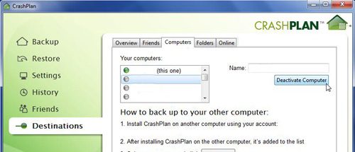 crashplan remove computer from your list of computer destinations