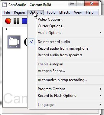 screen video capture options menu