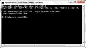 use command prompt to set windows 7 default zip program