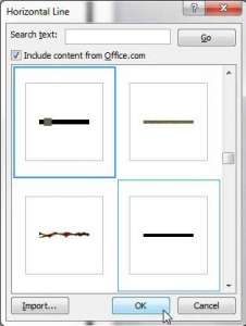 how to insert an artistic or decorative horizontal line in word 2010