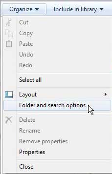 open the folder and search options window