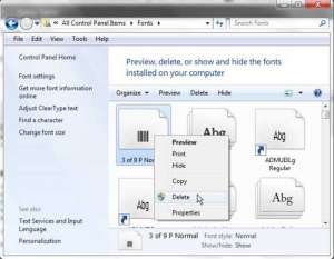 how to delete a font in windows 7