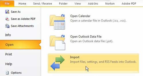 launch outlook's import and export wizard