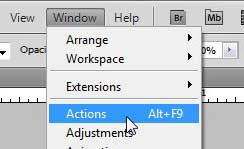 open the actions window in photoshop