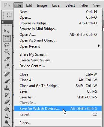 photoshop save for web and devices