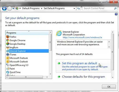 how to change default browser Windows 7