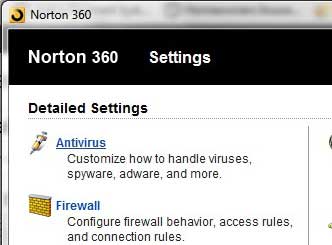 click the antivirus link to open the antivirus settings menu