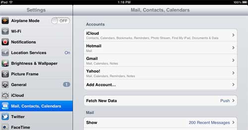 open the mail set up window on your ipad