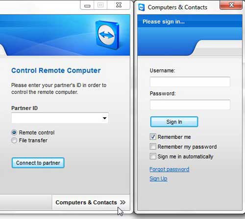 enter teamviewer credentials to access other computers on your account
