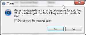 how to stop itunes from asking you to set it as the default player