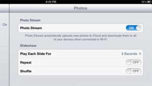 how to adjust ipad slide duration time