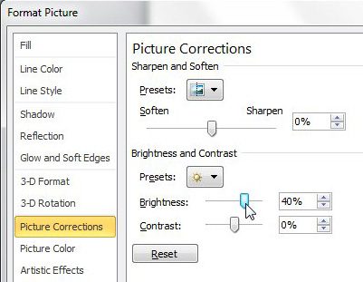 how to make a picture brighter in powerpoint 2010