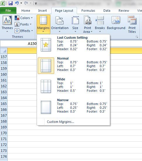 how to change page margins in excel 2010