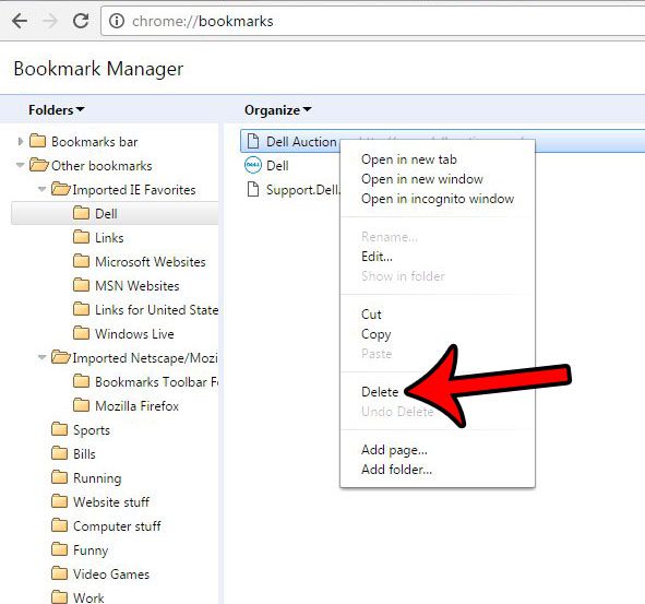 how to delete bookmarks on chrome