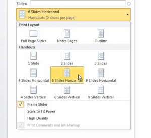 how to print 6 slides per page in powerpoint 2010