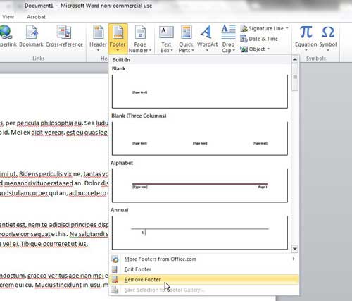 how to remove a footer from microsoft word 2010