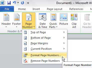 format word 2010 page numbers