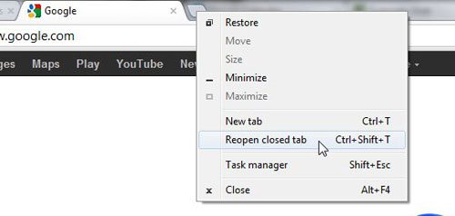 how to reopen a closed tab in google chrome