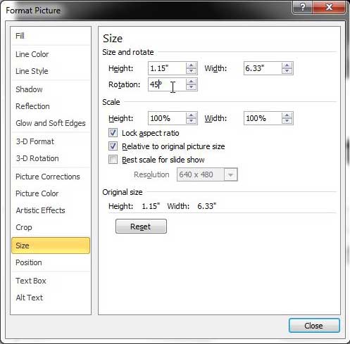 specify powerpoint 2010 rotation amount