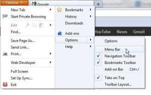 how to display the menu bar in firefox