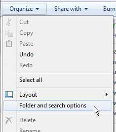 windows 7 folder and search options