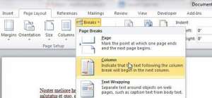 use a column break to move to another column in word 2010
