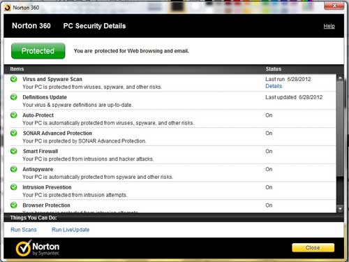 how to view the details of norton 360 protection