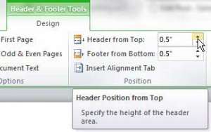 how to change header position in word 2010