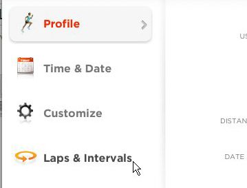 open nike connect laps and intervals menu