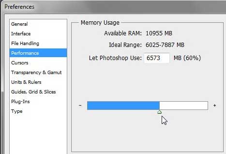 how to change the amount of memory that photoshop cs5 uses