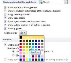 change the default gridline color in Excel 2010