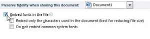 how to embed fonts in word 2010 files