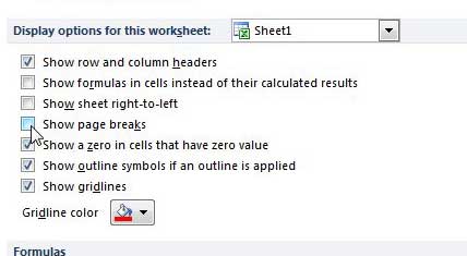 how to show page breaks in excel 2010