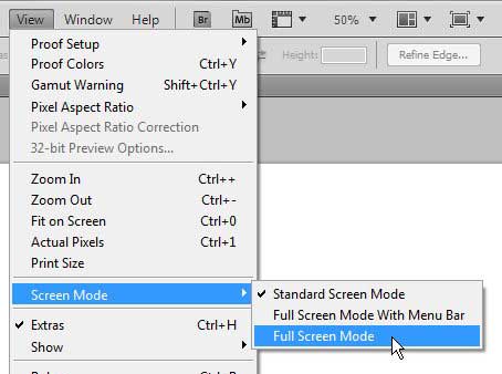 switch to full screen mode in photoshop cs5