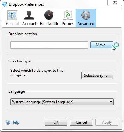 move the dropbox folder location on your pc