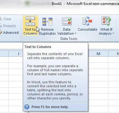 how to split data in one column to two columns in excel 2010