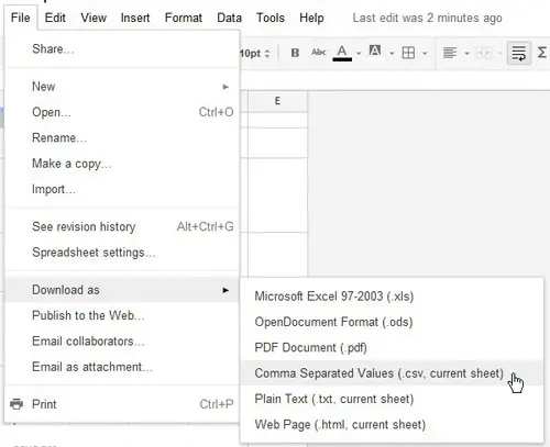 download from google docs as csv file