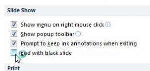 end with last slide instead of black screen in powerpoint 2010