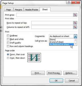 how to print comments in excel 2010
