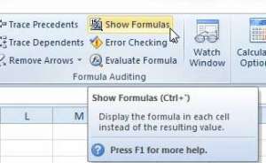 how to print formulas in Excel 2010