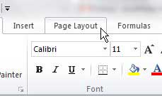 excel 2010 page layout tab