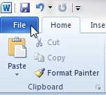 word 2010 file tab